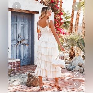 Vici Chanel Cotton asymmetrical ruffle midi dress